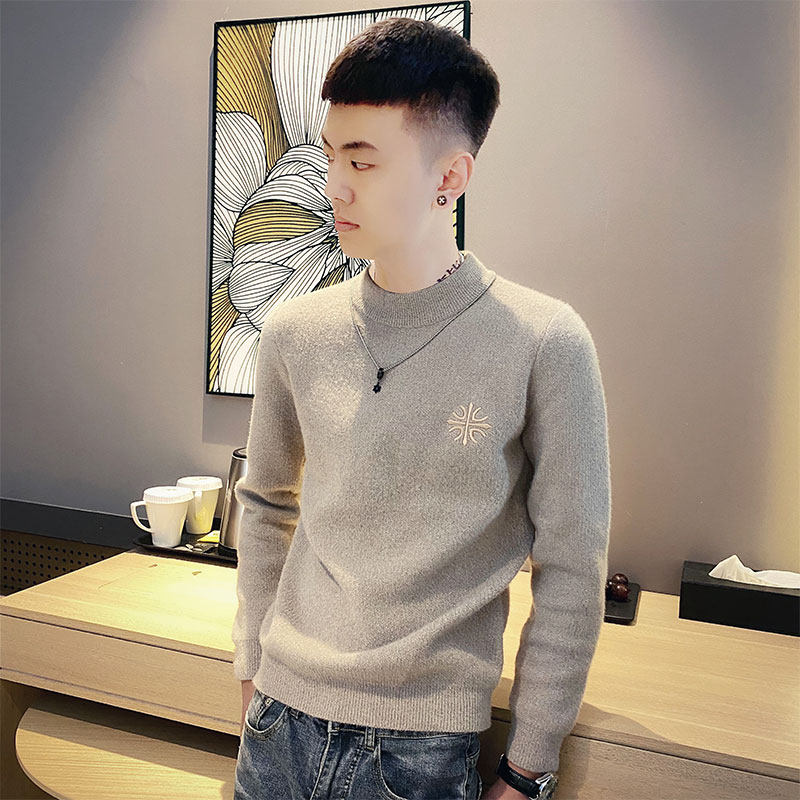 Mink velvet sweater men's autumn and winter coat 2021 new trend Joker thick inner match men's knitted base shirt