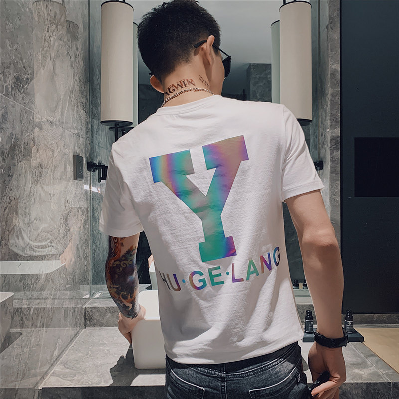 2020 Net red short sleeve men's T-shirt fashion fashion reflective T-shirt spirit guy half sleeve clothes