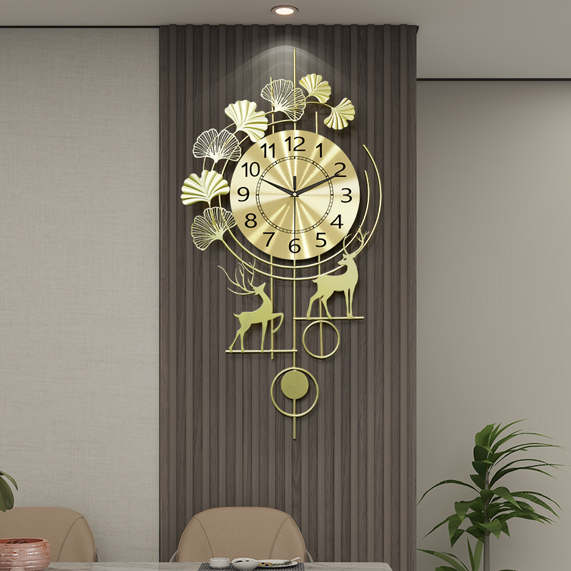 Watch grille hanging bell sitting room 2023 new dining table light lavish deer creative clock muted atmosphere net red table hanging wall-Taobao