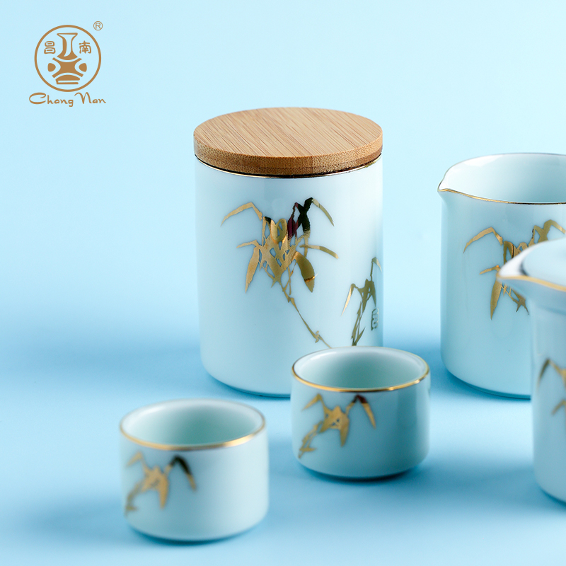 Chang south traditional hand made of jingdezhen ceramics business jade bamboo wind portable travel fair keller set of kung fu tea cups