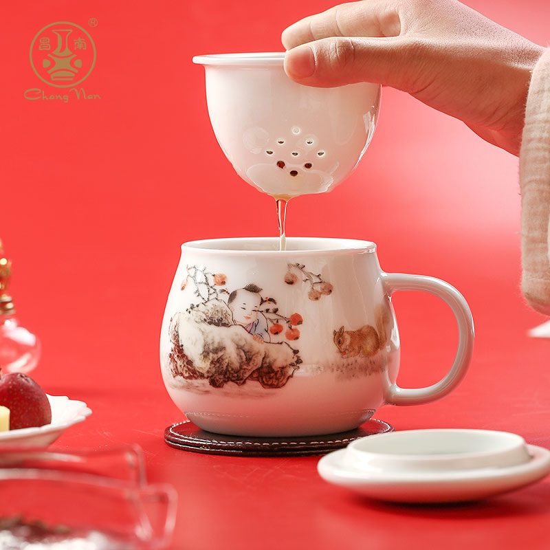 Chang south rat ceramic zodiac cup 2020 shadow is green, start gas chunhui kaiyun cup cup with cover tea separation