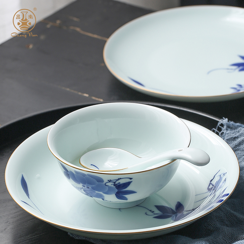 Prosperous southern dishes household of Chinese style and contracted wisteria jingdezhen ceramics tableware suit household combination dishes chopsticks