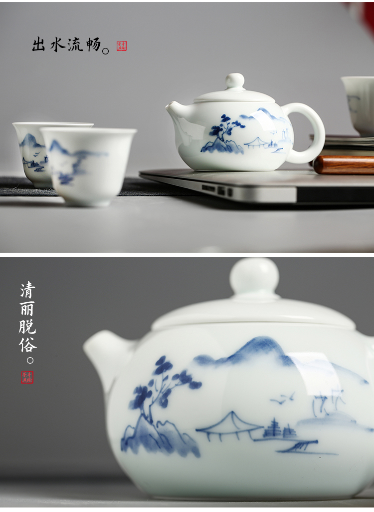 Blue and white landscape prosperous south ceramics hand - made a pot of four cups a gift fair keller delicate jingdezhen tea set