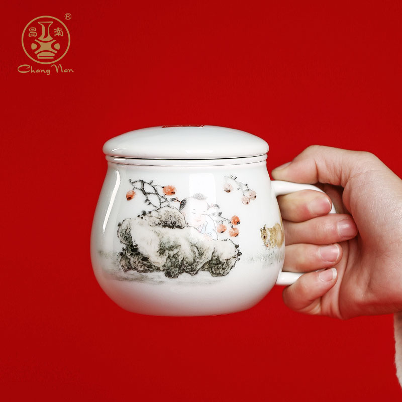 Chang south rat ceramic zodiac cup 2020 shadow is green, start gas chunhui kaiyun cup cup with cover tea separation