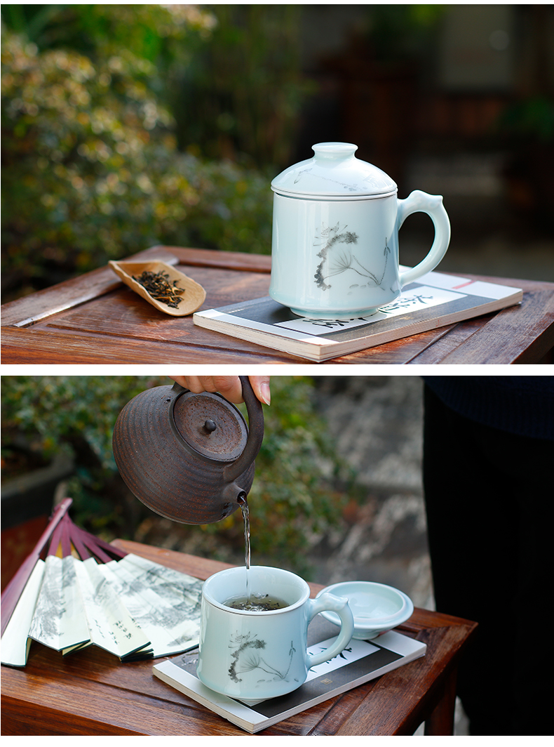 Chang south of jingdezhen ceramic filter with cover keller cups home office high - capacity celadon tea cups