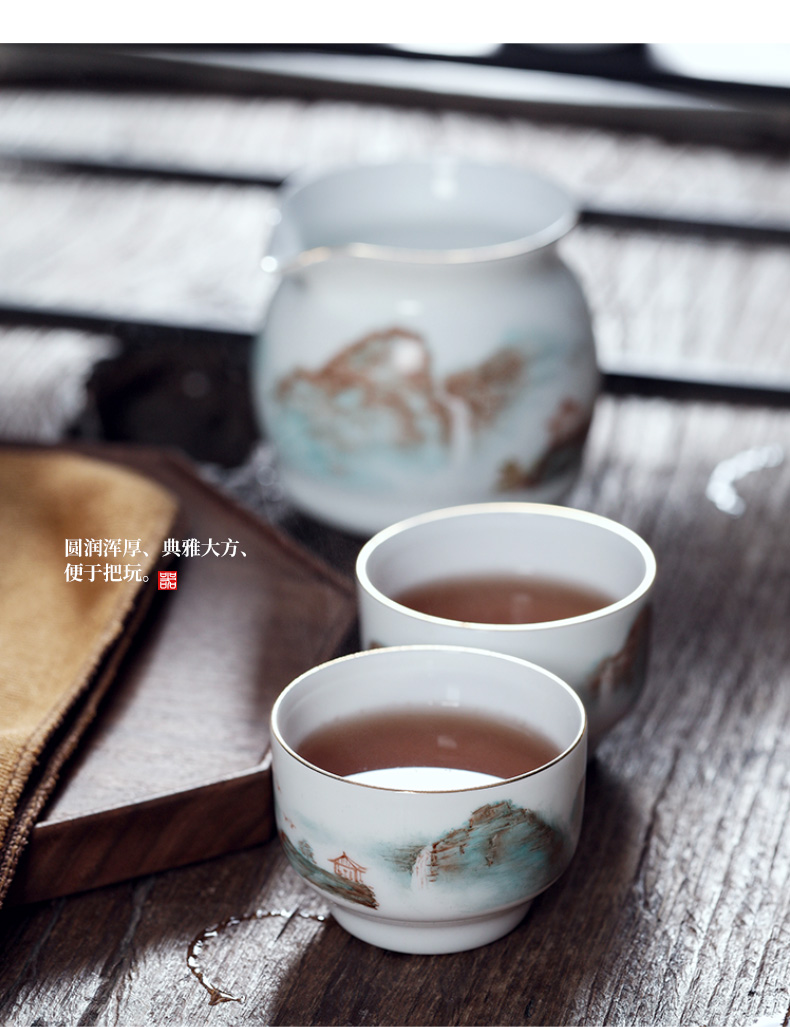 Chang south ceramic white porcelain hand - made paint landscape Yin Lin, 8 sets of kung fu tea set of jingdezhen ceramic teapot tea