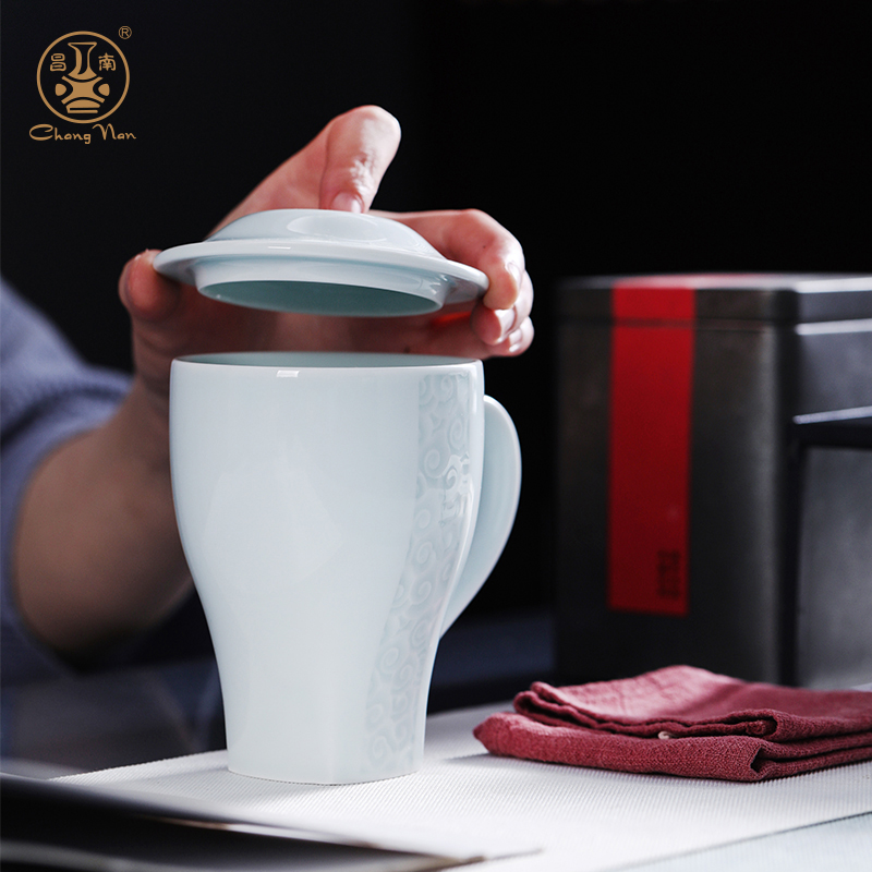Chang south shadow green mugs ceramic cup of water glass with cover glass cup coffee cup creative trend