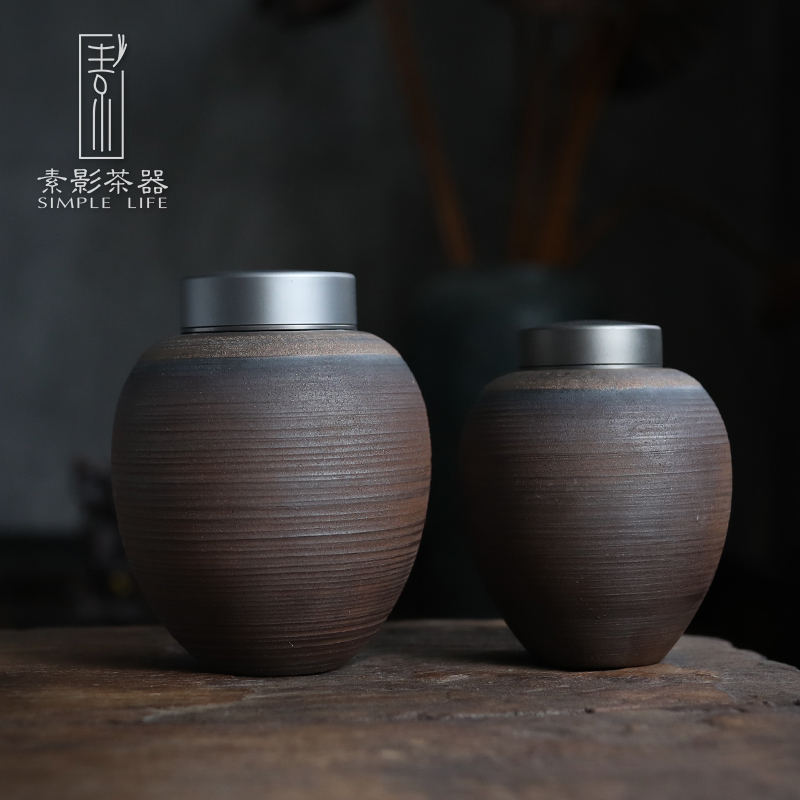 Element shadow undressed ore coarse pottery tea pot thread alloy cover seal up POTS household large bulk storage of pu 'er tea