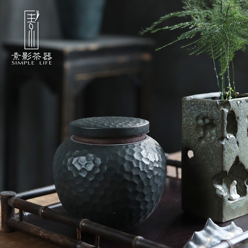Zen tea pot small sealed as cans, shadow black pottery han Japanese blackstone glaze ceramic tea warehouse moisture storage tanks