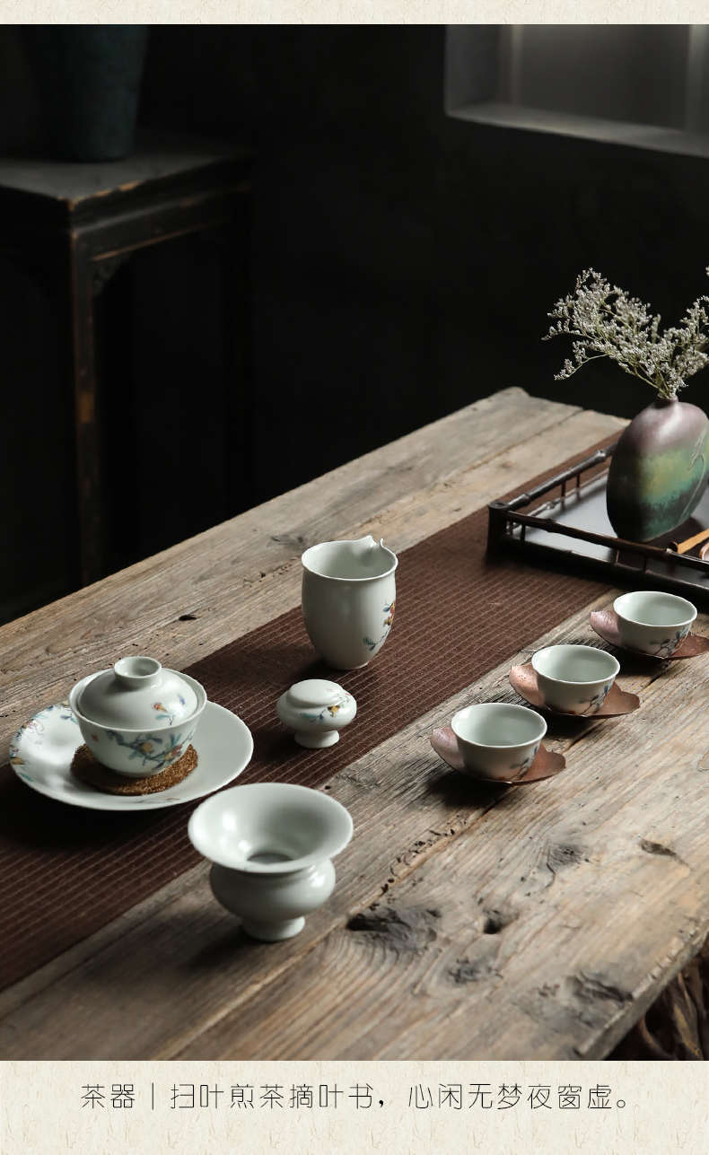 Make tea plain film only three tureen large single dehua checking ceramic cups restoring ancient ways is inferior smooth white pottery kung fu tea set