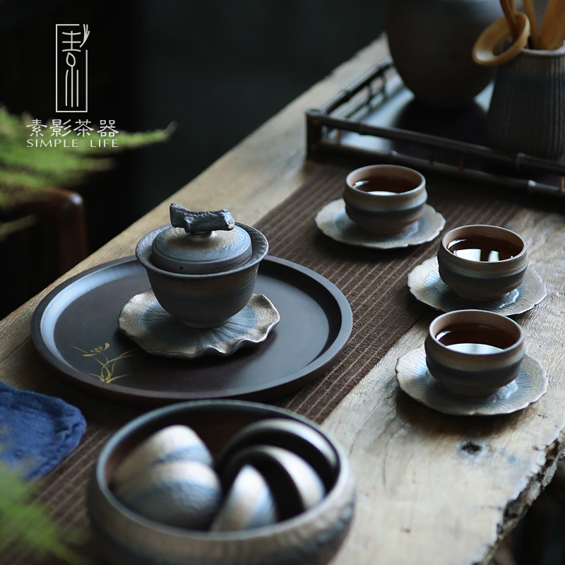 Plain film and old rock, coarse pottery teacup of single CPU retro Japanese large kung fu tea set no glaze masters cup but only