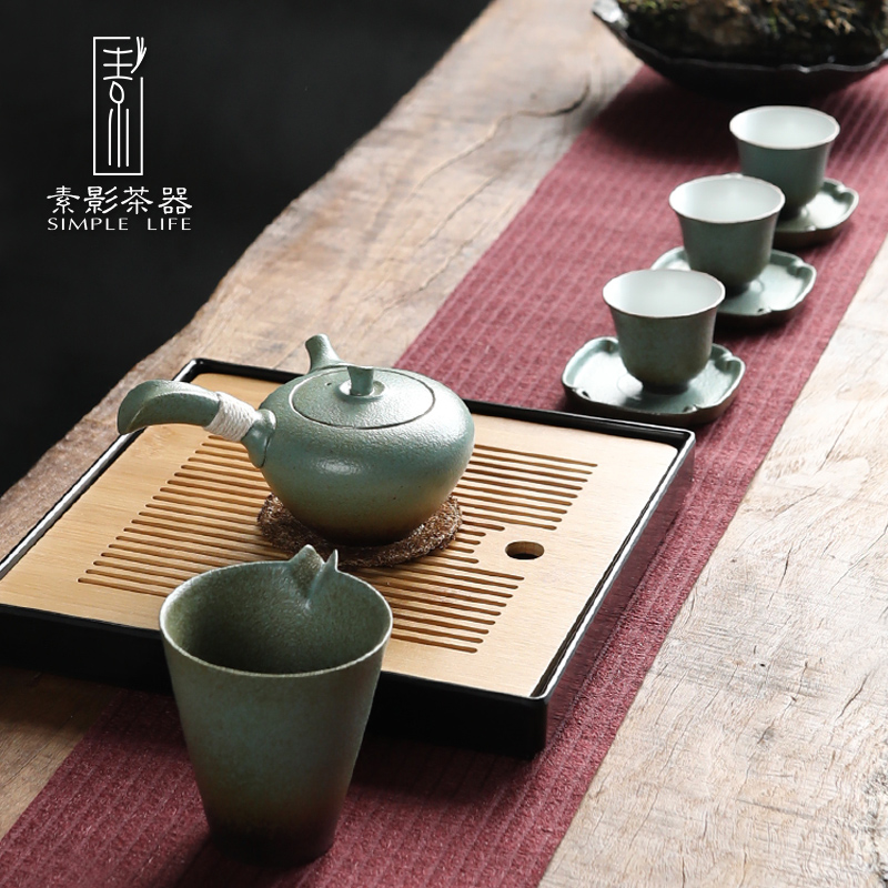 Element shadow side put the pot of household contracted coarse pottery teapot single pot Japanese kung fu tea tea is a complete set of restoring ancient ways