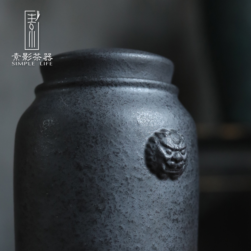 Plain film of ink dye caddy fixings puer tea warehouse glaze ceramic tea pot storage tanks blackstone small seal pot