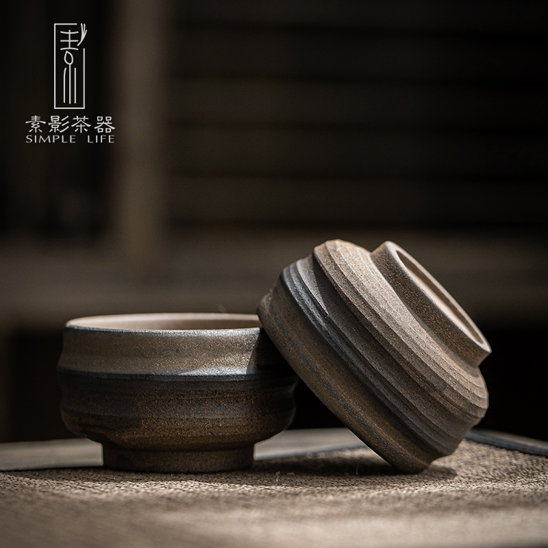 Plain film and old rock, coarse pottery teacup of single CPU retro Japanese large kung fu tea set no glaze masters cup but only
