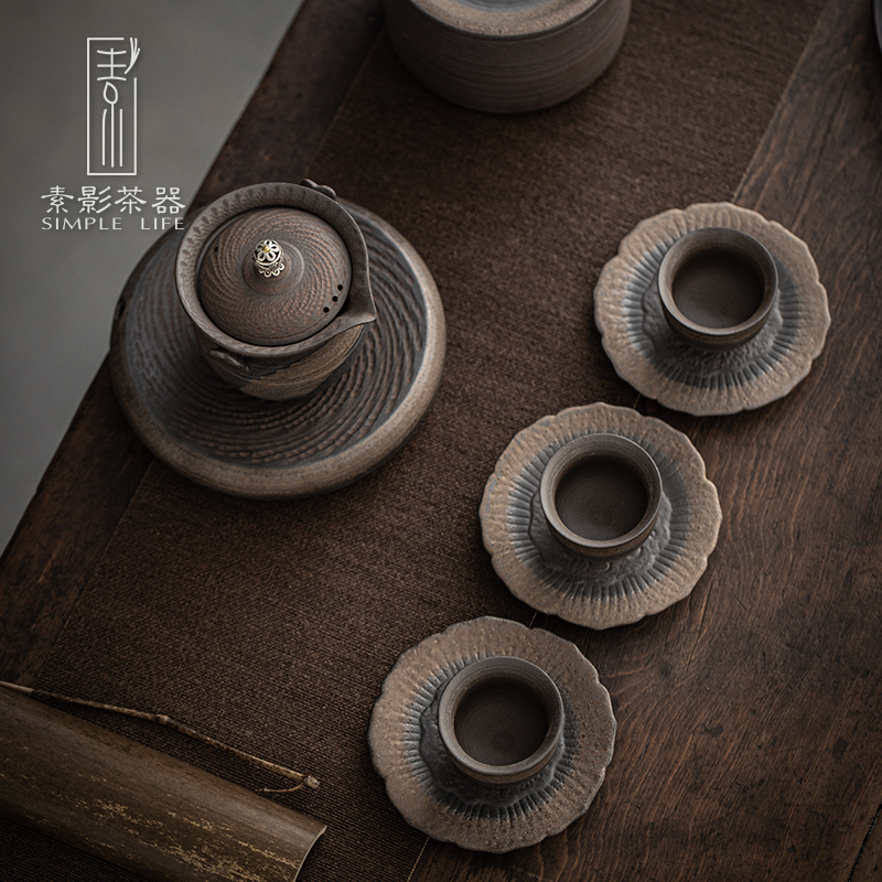 Plain film and old rock, coarse pottery teacup of single CPU retro Japanese large kung fu tea set no glaze masters cup but only
