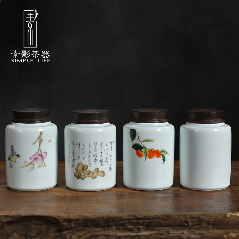 Plain film dehua caddy fixings them seal pot tea warehouse small household saving storage jar ceramic ink and wind