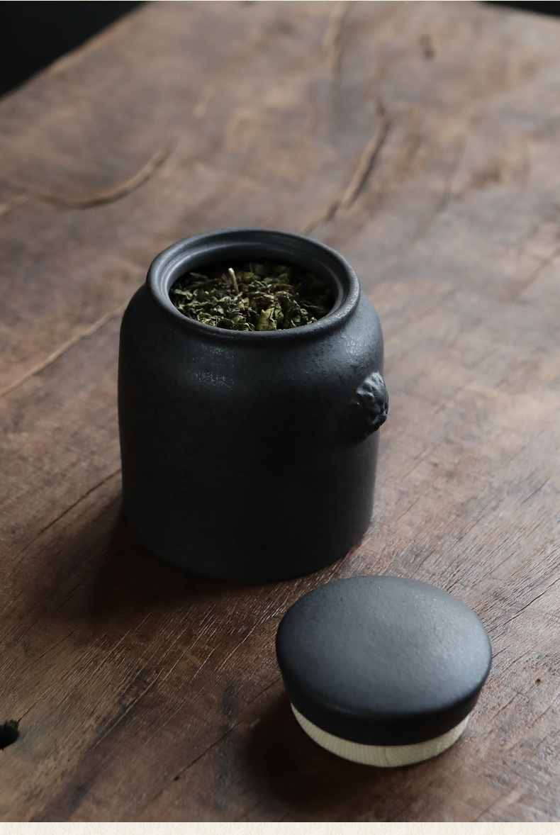 Plain film of ink dye caddy fixings puer tea warehouse glaze ceramic tea pot storage tanks blackstone small seal pot