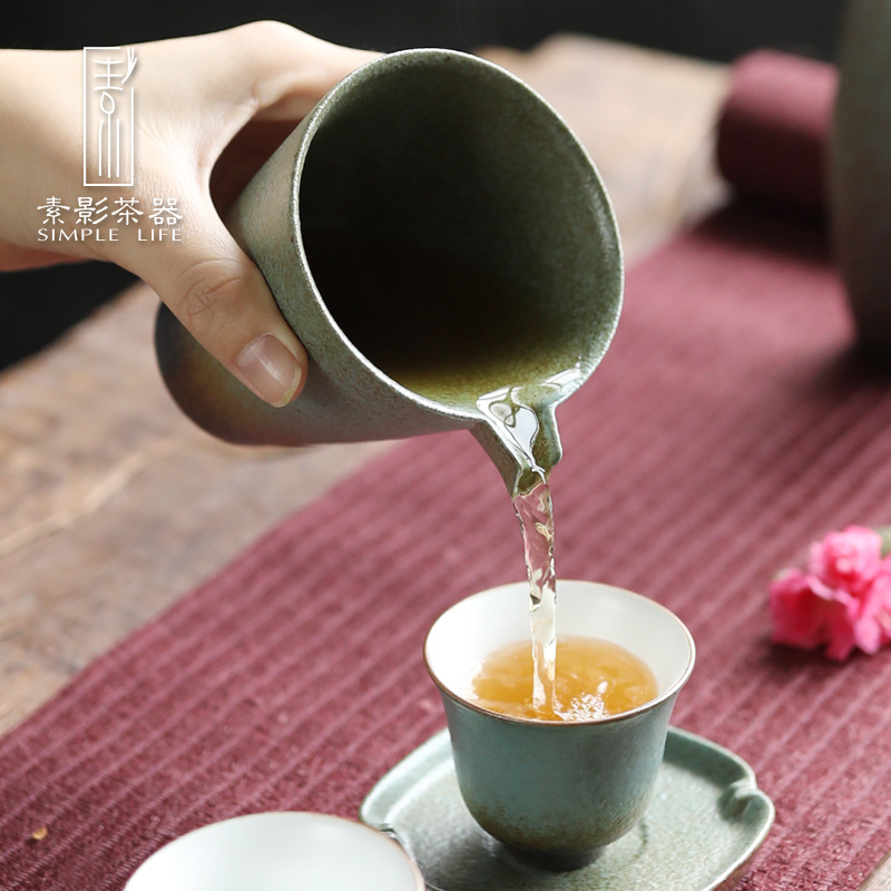 Plain film up green glaze retro points fair keller of tea ware Japanese kung fu tea sets and tea exchanger with the ceramics coarse pottery tea sea