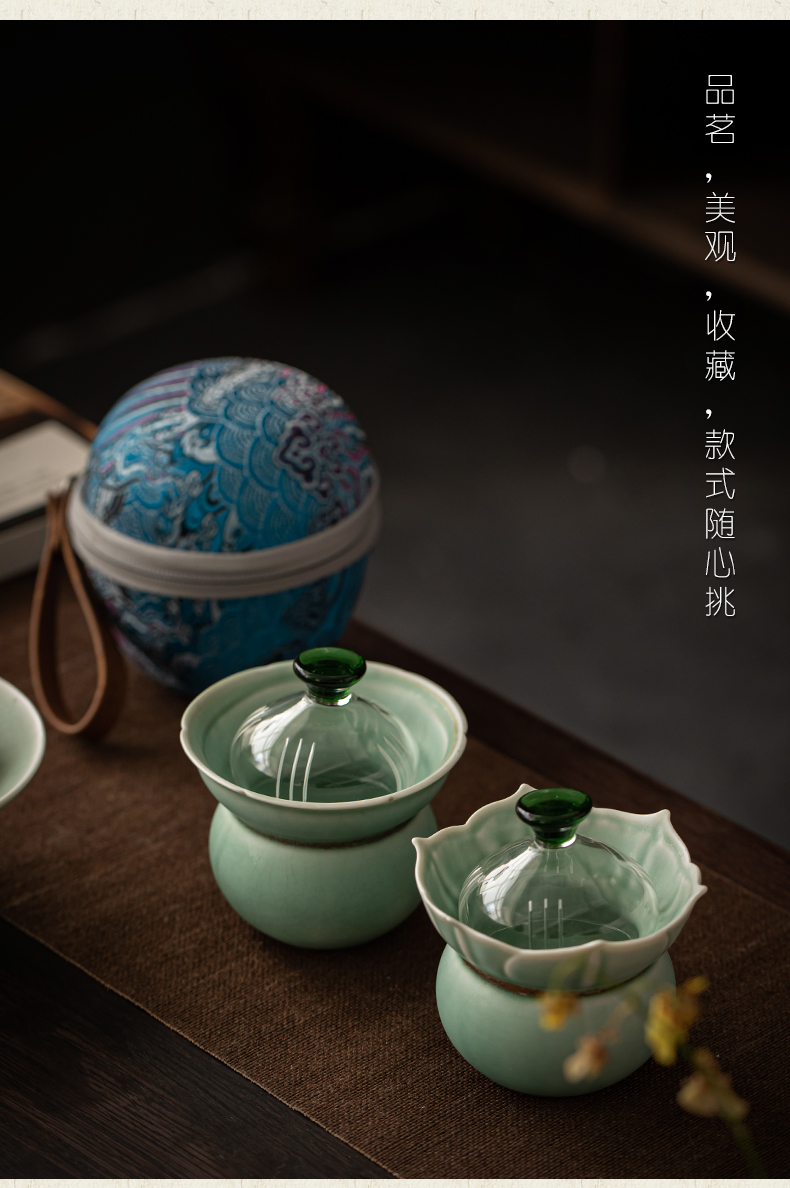Plain film soda green glaze crack cup a pot of travel two cups of tea set suit portable take ceramic teapot tea cup