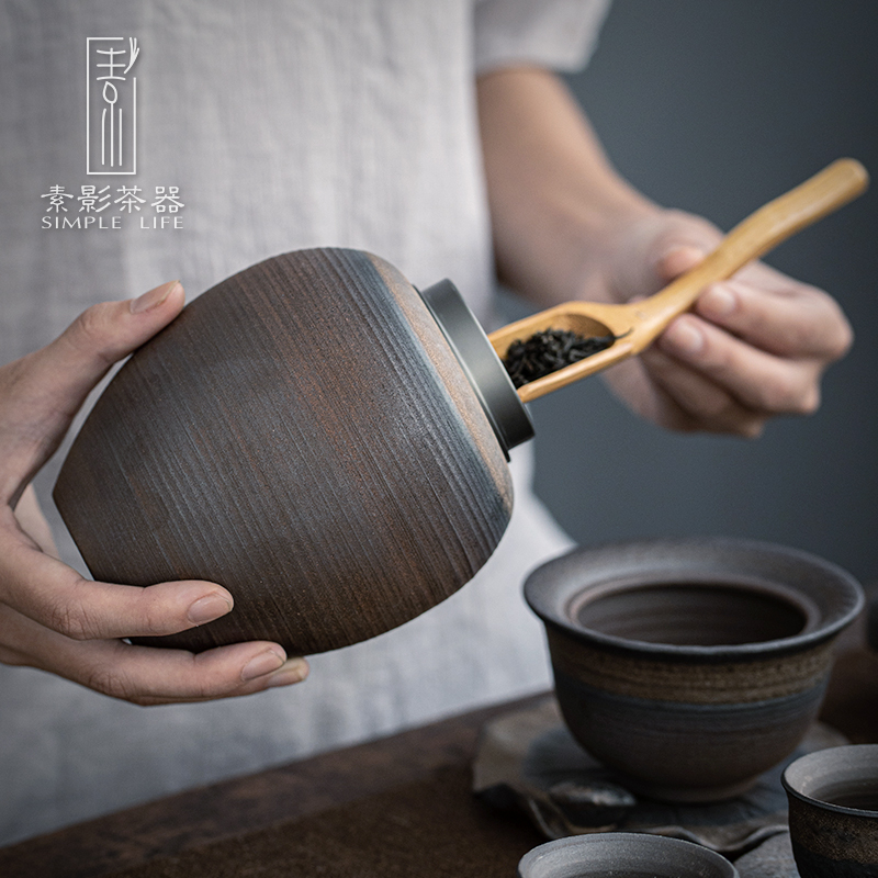 Element shadow undressed ore coarse pottery tea pot thread alloy cover seal up POTS household large bulk storage of pu 'er tea