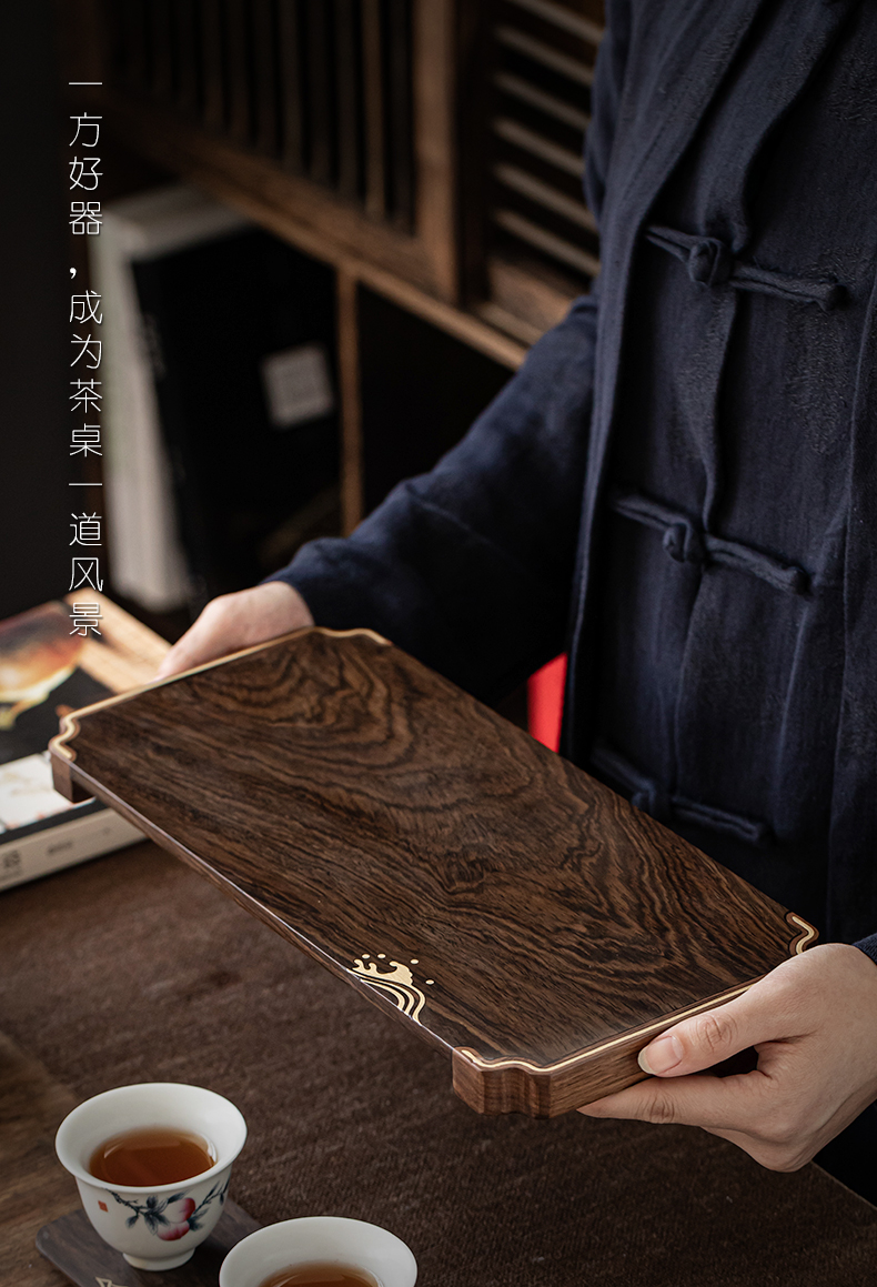 Plain film, the whole piece of solid wood tea tray ebony inlaid copper small tea table teahouse dry plate of Japanese contracted tray bearing pot