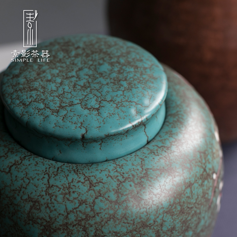 Restoring ancient ways, shadow coarse pottery tea caddy fixings hand - made name plum flower pot seal warehouse small manual receive tea storage tanks