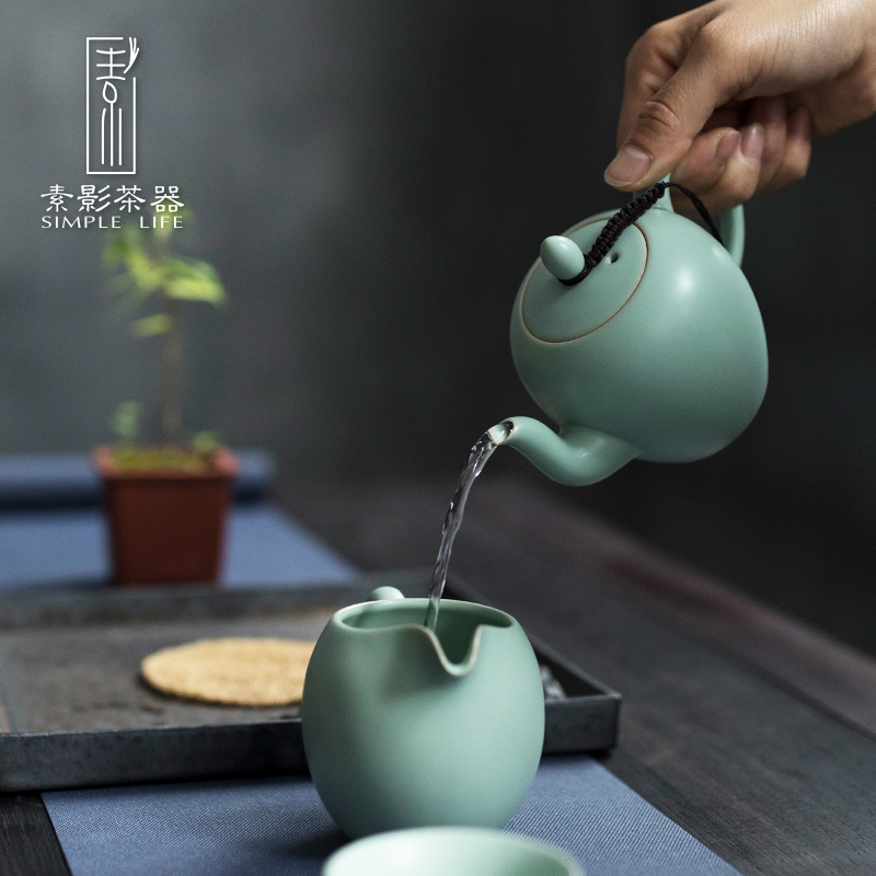 Open the slice element shadow your up teapot coarse ceramic tea set single pot days cyan beauty shoulder hand make tea, Chinese style