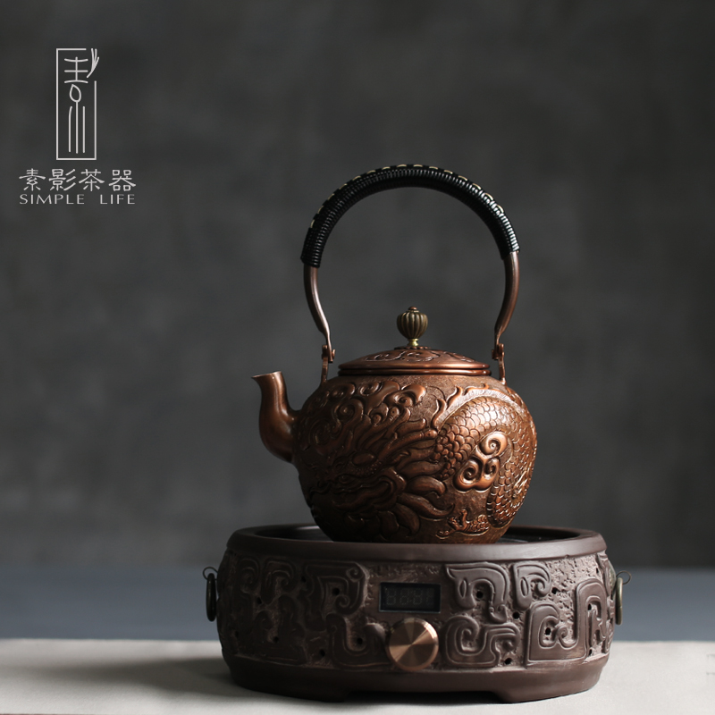 Plain film manual copper hit awake dragon copper teapot electric burn pot of boiled tea girder TaoLu kung fu tea set