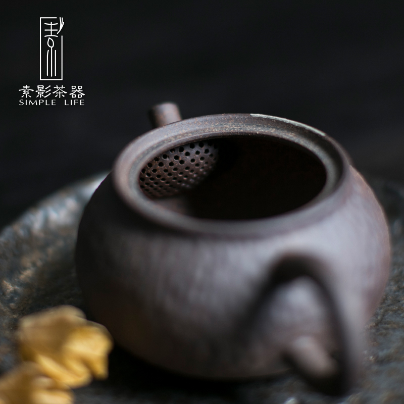 Plain film and old rock, checking out ceramic teapot hammer trace silver pot of Japanese coarse pottery teapot the original pottery single pot of tea