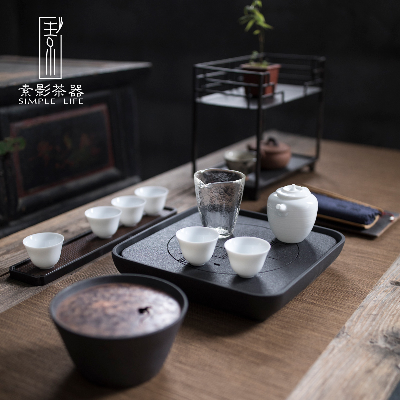 Plain film creative ceramic tray square ground water home embedded water tea in south China sea wind