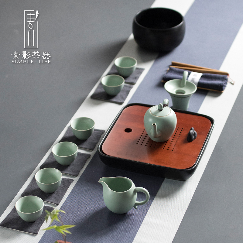 Open the slice element shadow your up teapot coarse ceramic tea set single pot days cyan beauty shoulder hand make tea, Chinese style