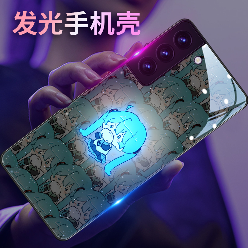 Hatsune Miku Phone Case for Samsung S23 Ultra, S24 with Light-Up Feature When Calls Come In, S26 Glass, S22 Cartoon, Note20 Ultra Cute, S21 Anime Merchandise, Personalized Two-Dimensional Female Case, Internet Celebrity