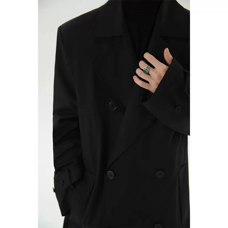 Genuine black colored classic trench coat, custom-made