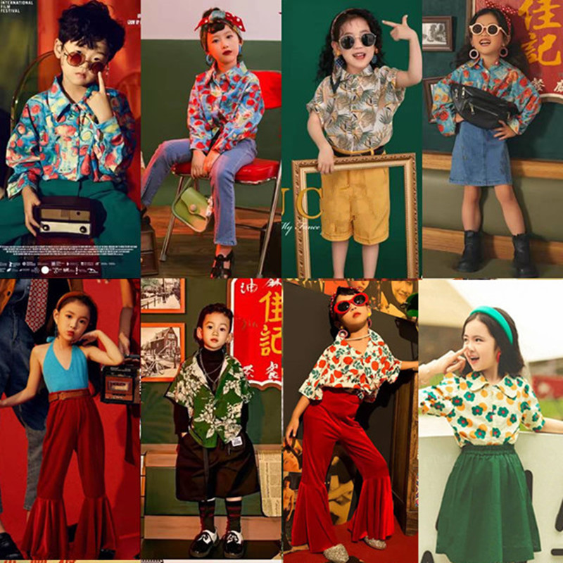 1980S Kindergarten Retro Hong Kong Style Performance Costumes for Boys and Girls, Model Card Themed Catwalk Costumes, Hong Kong Style Pictorial Trend