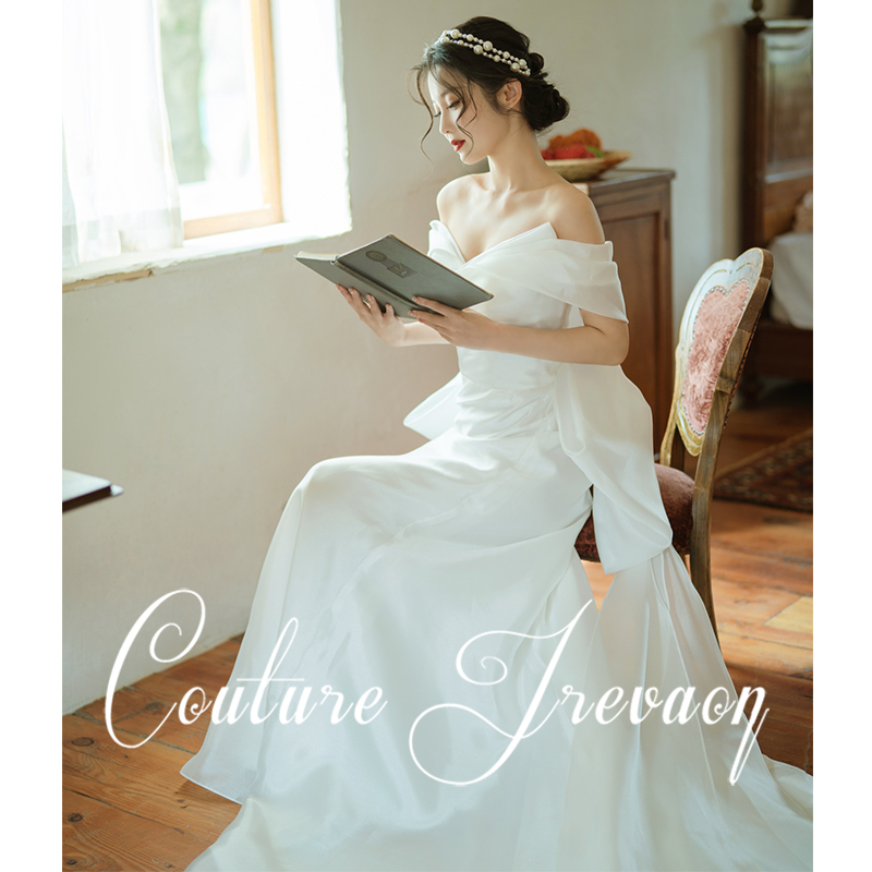 2021 new style (libra)fishtail summer satin French light wedding dress skirt temperament bride one shoulder