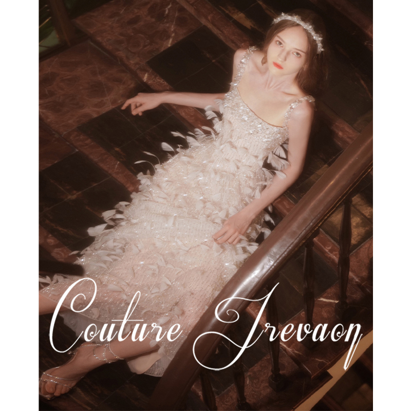 Strappy Feather Reception Light Wedding Dress 2026 New Bride Toast Dress Engagement High-End Light Luxury