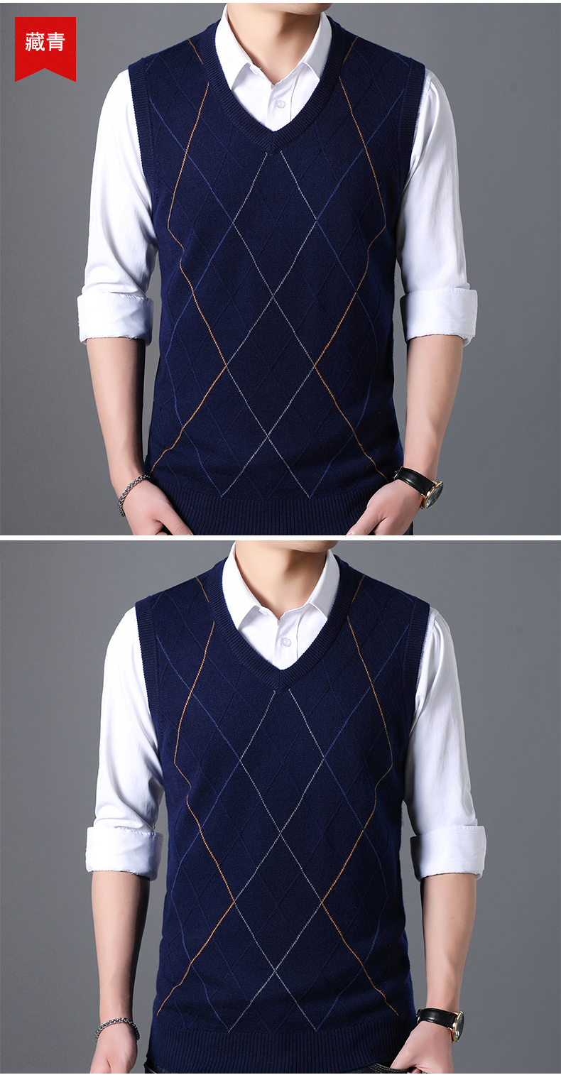 Mùa thu đông nam mới vest vest thời trang không tay áo len cổ chữ v giản dị áo len nam hàn quốc
