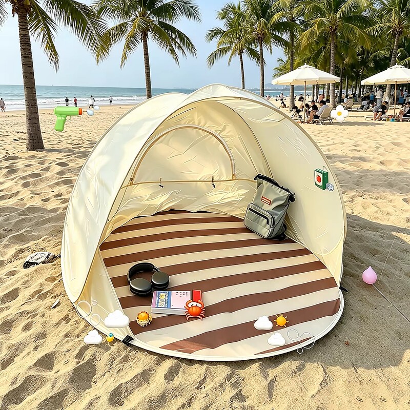 Camping Tent, Outdoor Beach, Seaside, Simple Quick-Opening Sunshade Tent, Portable Foldable Sun Protection and Windproof Picnic Canopy