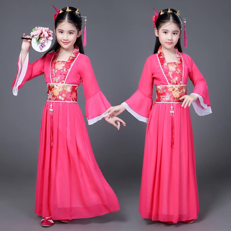 Mùa hè Hanfu Trang phục dài tay hàng ngày Trang phục Guzheng tiêu cực Girl Girl Hanfu Big Boy Show Girl Loli - Trang phục quần áo trẻ em 10 tuổi