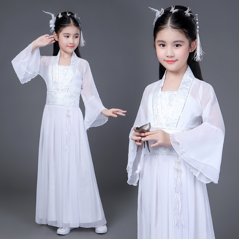 Mùa hè Hanfu Trang phục dài tay hàng ngày Trang phục Guzheng tiêu cực Girl Girl Hanfu Big Boy Show Girl Loli - Trang phục quần áo trẻ em 10 tuổi