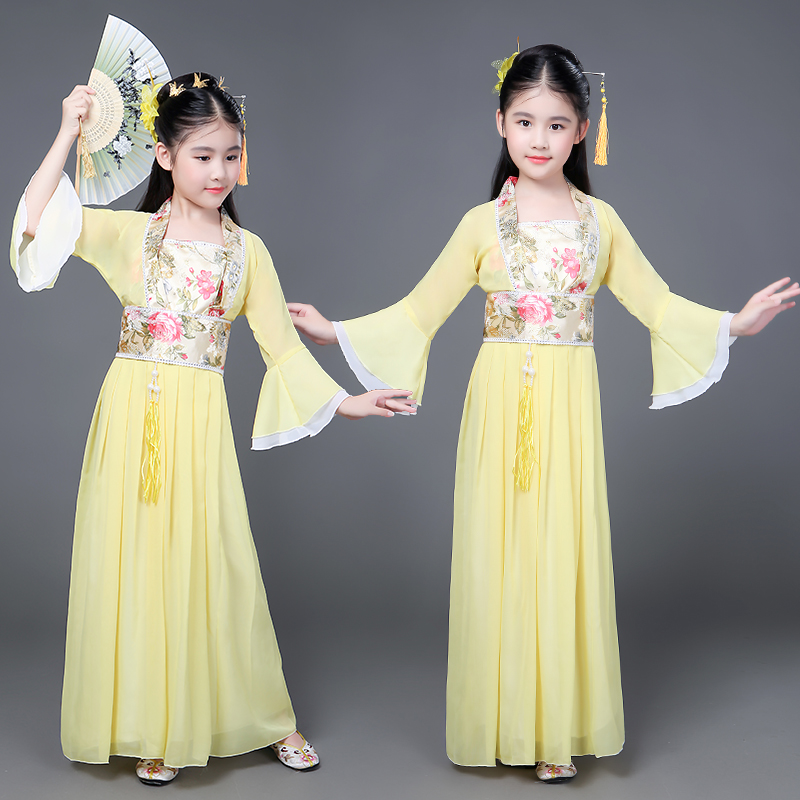 Mùa hè Hanfu Trang phục dài tay hàng ngày Trang phục Guzheng tiêu cực Girl Girl Hanfu Big Boy Show Girl Loli - Trang phục quần áo trẻ em 10 tuổi
