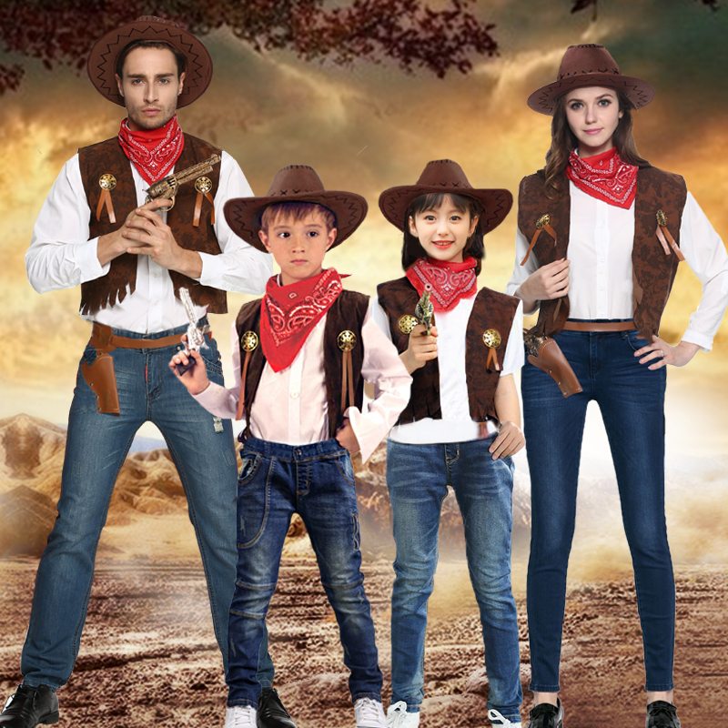 Halloween Costumes for Boys and Girls, Western Cowboys, Adults and Kidsren, Family Performances, Annual Party Costumes, Cos Suits