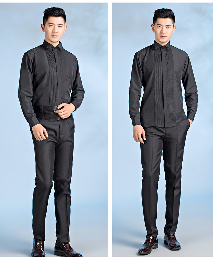 Áo sơ mi tuxedo nam phòng thu nam khóa cổ áo nhọn cổ áo màu sắc dài tay hiệu suất hợp xướng áo người lớn XL áo sơ mi nam cộc tay