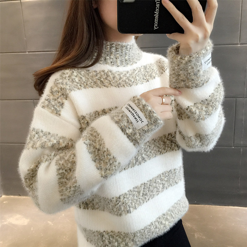 Faux nhung Snowneal áo len nữ mùa thu / đông 2019 mới đầu loose-fitting cộng dày mùa thu tay đáy đan đan áo len nữ