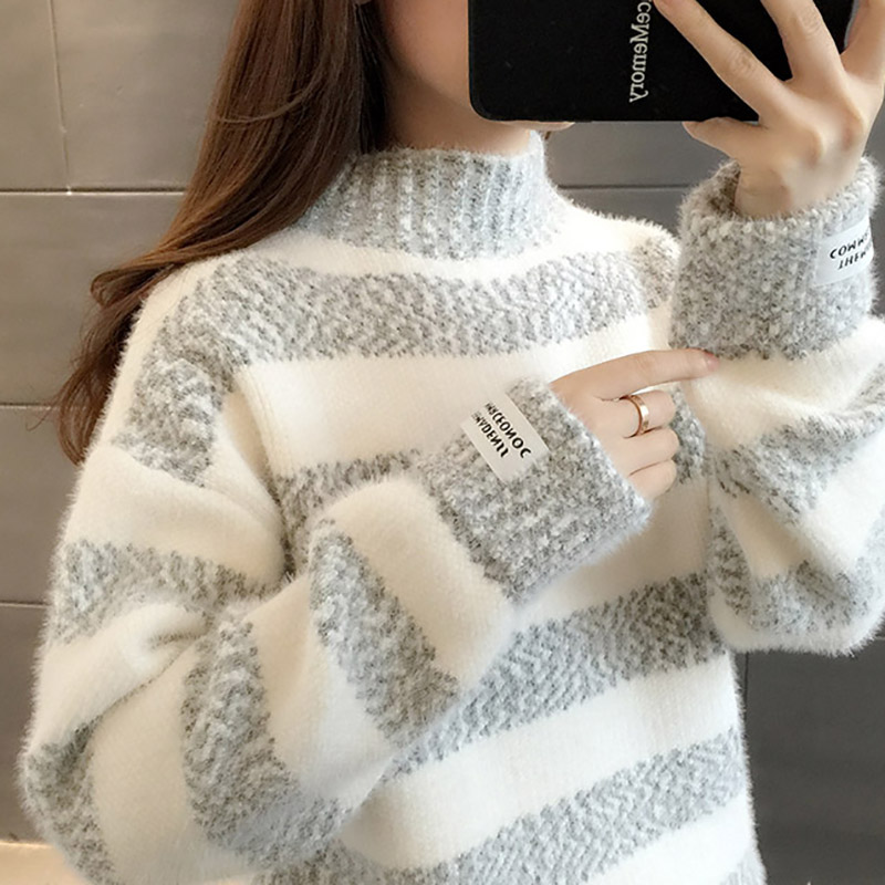 Faux nhung Snowneal áo len nữ mùa thu / đông 2019 mới đầu loose-fitting cộng dày mùa thu tay đáy đan đan áo len nữ