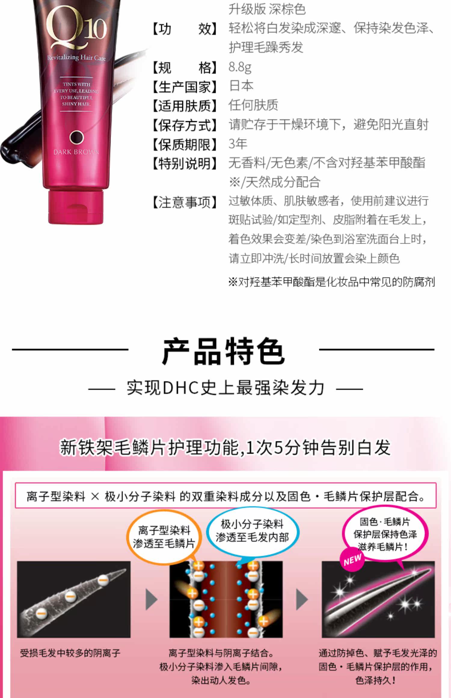 Dhc 进口保税 Q10丰盈美色快速润发乳235g升级版深棕色固色滋养 虎窝淘