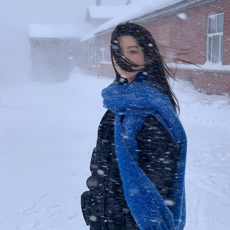 Blue Scarf for Women, Winter 2026 New Style, Atmospheric, Warm, Thick Plush, Fashionable Faux Cashmere Shawl and Neck Warmer for Men