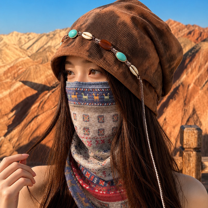 Northwest Dunhuang Style Sun Protection Face Mask for Women 2026 New Travel Trendy Ethnic Style Hat and Veil Two-Piece Set Northwest Dunhuang Style Sun Protection Face Mask for Women 2026 New Travel Trendy Ethnic Style Hat and Veil Two-Piece Set