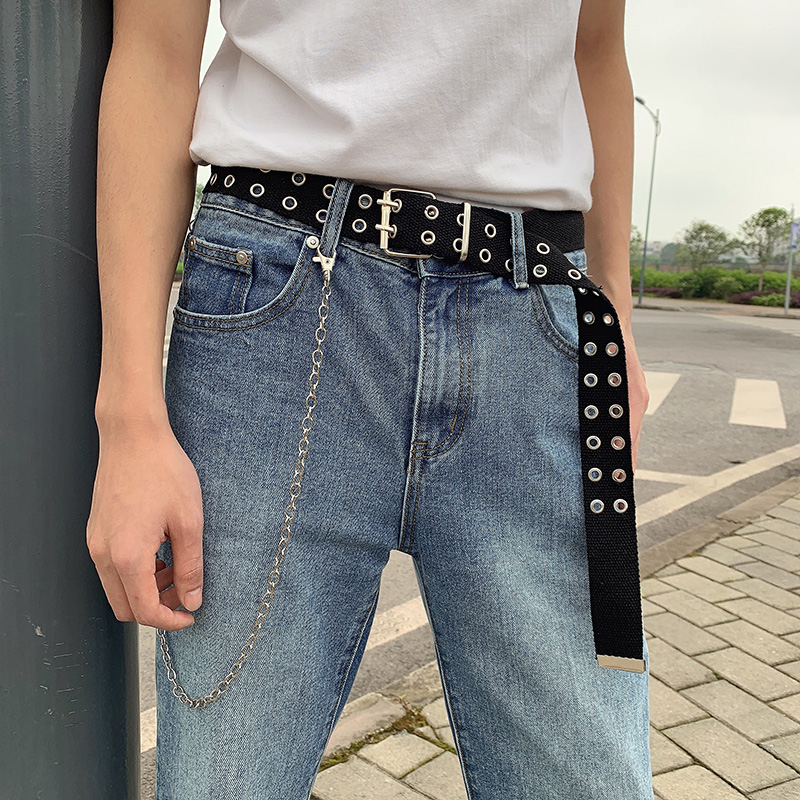 Canvas belt Men's fabric Korean version ins net red tide simple casual wear-resistant double needle buckle versatile women's belt