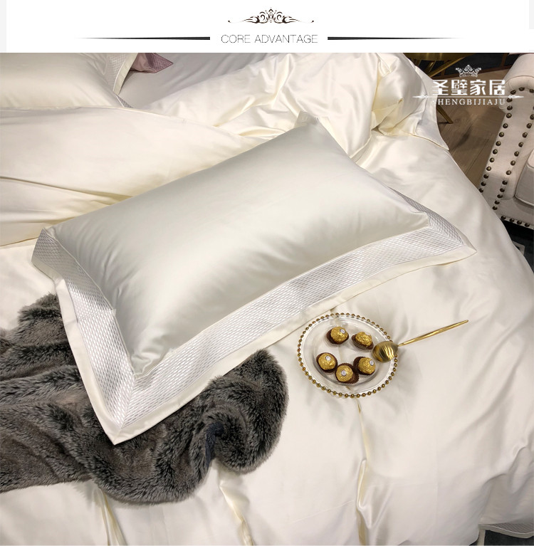 Nhập khẩu cao cấp 100S đảo dài chủ yếu cotton bốn bộ set 1,8 tấm / giường bedding bộ đồ giường khách sạn trắng đơn giản - Bộ đồ giường bốn mảnh chăn ga gối đệm cưới